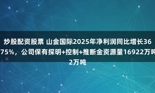 炒股配资股票 山金国际2025年净利润同比增长36.75%，公司保有探明+控制+推断金资源量16922万吨